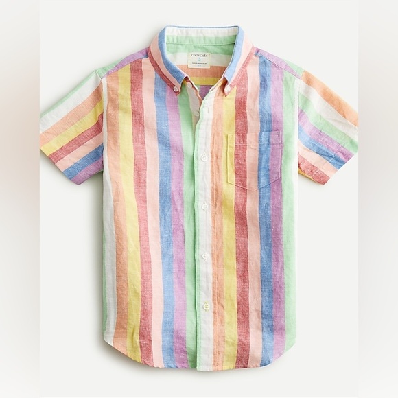 Crewcuts striped linen shirt Boys short sleeves rainbow button down j. Crew - Picture 1 of 7